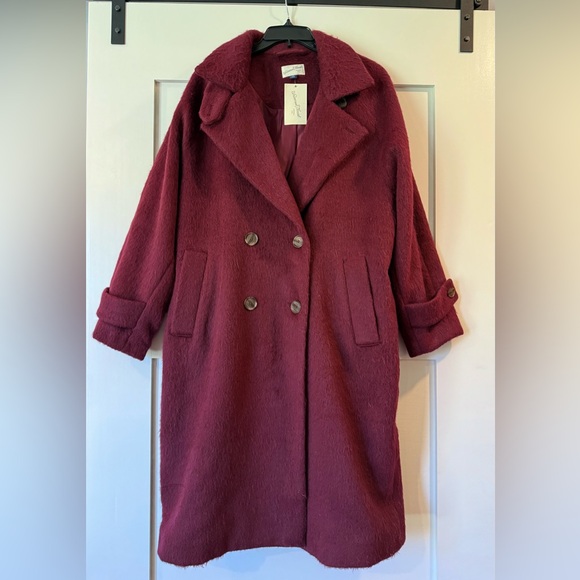 Universal Thread Women's Double-Breasted Wool Coat - Burgundy - Picture 1 of 5
